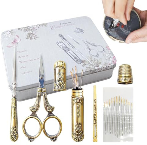 Fulenyi Vintage Schere zum Basteln | 6-teilige tragbare kleine Vintage-Stickschere,Wiederverwendbares europäisches antikes Vintage-Nähset, Nähwerkzeug-Set aus Edelstahl zum Sticken