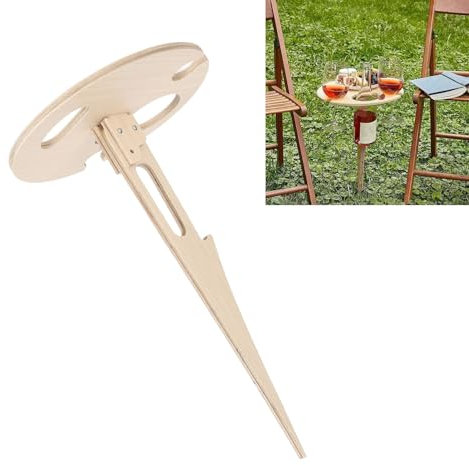 Fyearfly Tables de Pique-Nique à Vin Portables, Table à Vin D'extérieur, Table de Pique-Nique Pliante en Bois, Support de Verre à Vin de Bureau Pliable pour Jardins, Balcons et Camping en