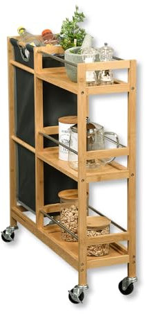 Kesper 24857 13 - Scaffale per nicchia con raccoglitore di bottiglie, materiale: bambù, poliestere, dimensioni: larghezza 20 cm, altezza 78 cm, profondità 68 cm, colore: naturale, grigio