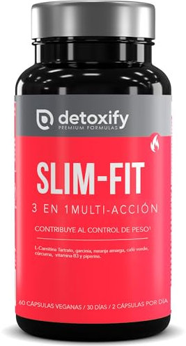 Detoxify Slim-Fit | Quemagrasas Potente Para Adelgazar | Potente Saciante | L-Carnitina Piperina Garcinia Naranja Amarga Café Verde | Sin Cafeína | 30 Días