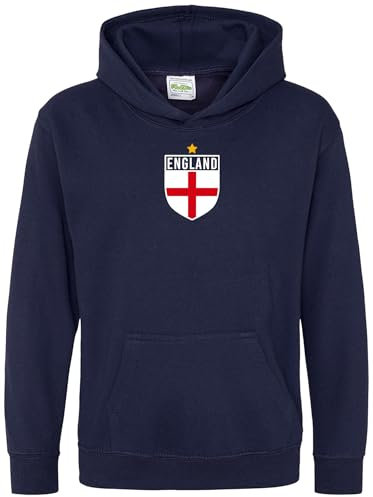 Purple Print House England Badge Kids Hoodie Boys Girls English European Football Hooded Top, 9-11 Years, Navy