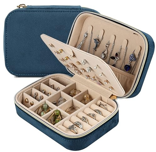 Dajasan Portagioilli, Viaggio Portagioie, Piccolo Porta Gioie, Portagioie Donna e Ragazze, Organizzatore di Gioielli per Anelli, Orecchini, Collane, Bracciali (Blu)