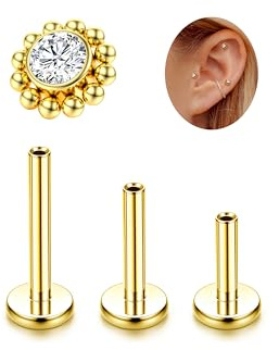 Adramata G23 Titan Helix Piercings Tragus Piercing 16G Innengewinde Labret Piercing Lippenpiercing Medusa Piercing Medizinische Ohrstecker Piercing Ohr Klein Helix Tragus Conch Piercing Gold Silber