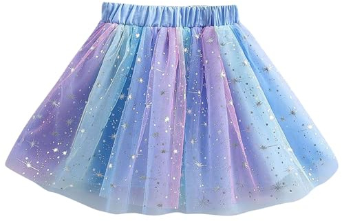 XINYUNZU Mädchen Pailletten Rock Tüllrock Kinder Tütü Regenbogen Prinzessin Minirock Elastische Taille Tutu Ballettrock Tanzrock Cute Skirt Girls Mode Röcke für Mädchen Warehouse Deal Blau 5 Jahre