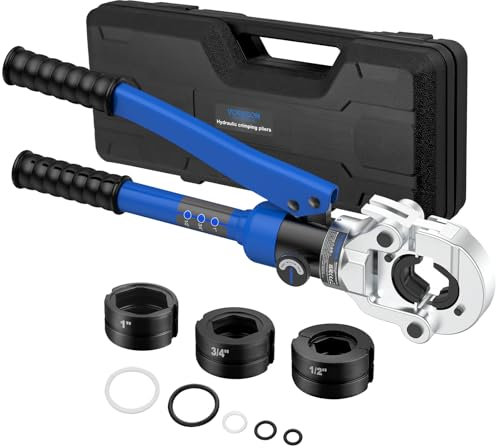 VORXEON Set 8-Ton Pinza a Crimpare Idraulico con 4 Matrici TH (16/20/26/32mm), Pistola a Pressa Professionale per Tubi Multistrato in Plastica Alluminio PEX PB, Testa Girevole 360°