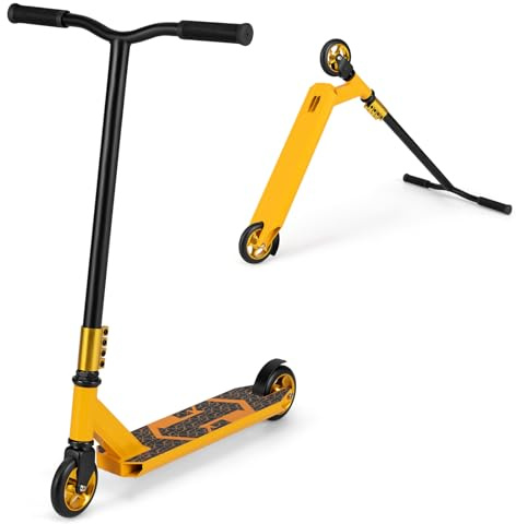 KOMFOTTEU Patinete Acrobático con 2 Ruedas PU, Patinete Profesional para Niños 10+ Años, Scooter de Acrobacias con Carga 100 kg, Monopatín para Principiantes e Intermedios (Amarillo)