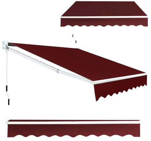 GOPLUS Toldo Retráctil Exterior, Toldo Enrollable Impermeable, con Manivela, Ángulo Ajustable 40-100°y Brazo Articulado, para Terraza Puerta Balcón Jardín Tienda (Rojo Vino, 245 x 200 cm)