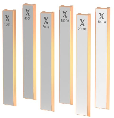 XARILK 6 PCS Diamond Knife Sharpening Stones Set with Aluminum Base 6.2×0.9, Diamond Plates Kit for XARILK type Sharpeners System, 180# 400# 800# 1500# 2000# 3000# Grit