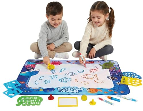 BUDDY BABY - AquaPaint - Alfombra Infantil Mágica XL para Pintar con Agua - Medidas Super Grandes 150x100 cm- Juguete educativo de 3 a 12 años - Incluye Accesorios - Con Caja de Regalo (Océano)