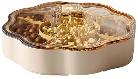 ZEPFJHE Dispensador de caramelos de 5 compartimentos, elegante caja de almacenamiento de frutos secos con tapa, soporte para frutas secas, bandeja para servir aperitivos, caja de almacenamiento