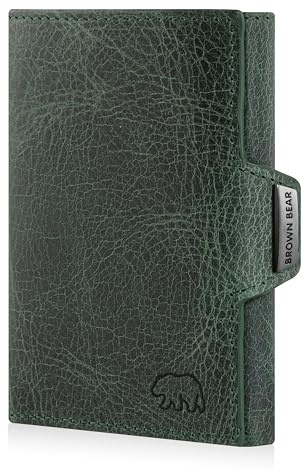BROWN BEAR Leder Geldbörse klein mit Münzfach & RFID-Schutz | Echtleder Vintage Grün Olive | Slim Wallet Design für Herren & Damen - BB Bruce GN