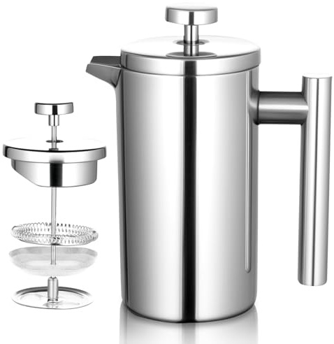 FrutPunch French Press Klein mit Waage, Kaffeebereiter Edelstahl 304, Doppelwandig Isoliert, Lebensmittelecht, geeignet für Küche, Reisen und Camping, 500ml (Silber)