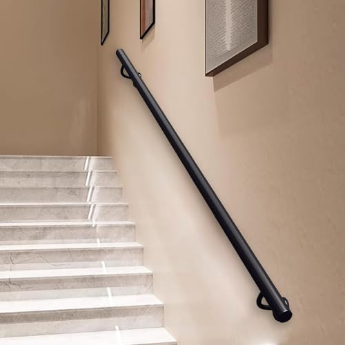 Renmlion Pasamanos de Escalera Moderno｜Pasamanos de Escalera de Hierro Forjado para Montaje en Pared en Interiores y Exteriores｜Barra de Soporte de Seguridad con Barra de Agarre de Tubo Redondo(60cm)