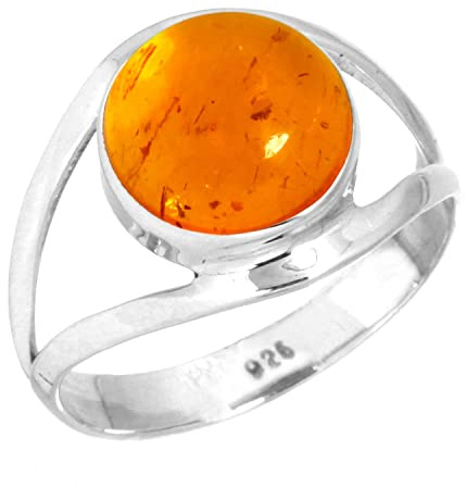 Anello in argento con ambra arancione Jeweloporium, misura 28, anello in argento sterling 925 per donna, gioielli Boho con pietre preziose rotonde