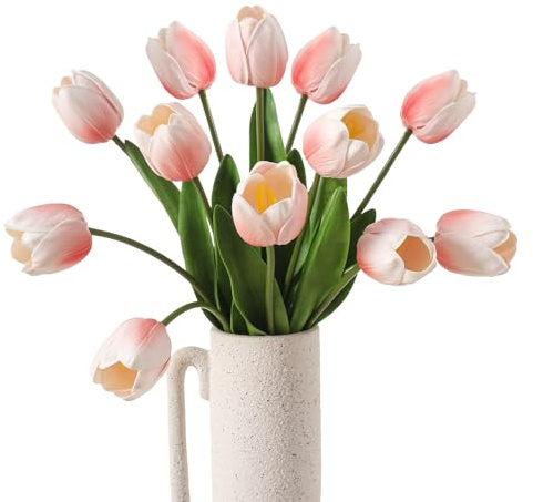 Galenecx 12 pièces Tulipes artificielles, 33cm Fleurs artificielles au Toucher réaliste, pour Mariage, Maison, hôtel, fête, décoration de Jardin(Rose)