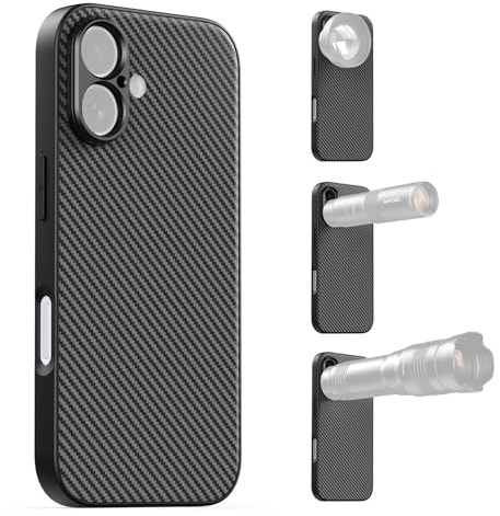 APEXEL Mobiltelefonskal med 17 mm gängobjektiv, kompatibel med iPhone 17, kompatibel med alla teleobjektiv och makroobjektiv, trådstigning 0,75 mm, mobiltelefonskal svart