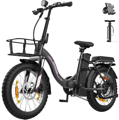 Runetic Bici Elettrica Per Adulti, 36V 13AH Batteria Rimovibile 250w Motore Con 20 “*3.0” Fat Tire Pieghevole Bicicletta Elettrica, Velocità 25KM/H Gamma Fino a 80KM Città Pendolare Ebike (Nero)