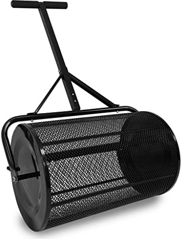 Aufun Esparcidor de compostaje de 65 cm para jardín con malla metálica y mango en T, 80 l, para césped, superficie superior, abono de arena, para jardín, patio, cuidado del césped