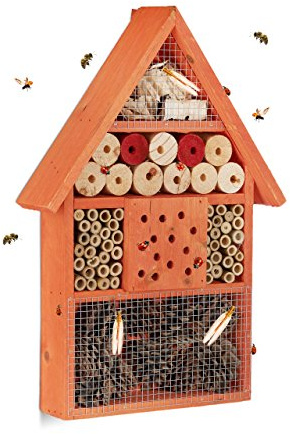 Relaxdays, orange Hôtel à insectes maison à papillon bois jardin balcon abeilles HxlxP: 40 x 27,5 x 7 cm, 7 x 27,5 x 40 cm