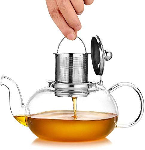Artcome 1000ml / 34oz Glass Teapot with Removable Infuser, Stovetop Safe Teapot, Blooming and Loose Leaf Tea Pots