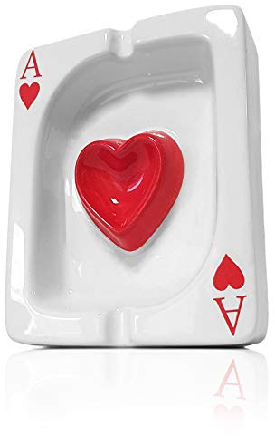 Ganzoo cenicero de sobremesa con diseño de carta de póquer As de corazones, para ceniza y colillas, accesorio para fumadores, ambiente casino para poker night y juegos de mesa y sala de ocio