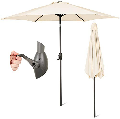 SUNMER 2.7M Ivory Parasol Garden Umbrella Sun Shading |Water Repellent Polyester 180 g/m² (UV 30+)| Easy to Open and Close Crank Mechanism | Pole Width ø 38 mm (Excl. Base)