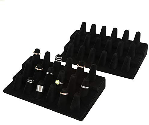 Foraineam 2 Pack Finger Ring Display Black Velvet 18 Slot Jewelry Counter Showcase Storage Organizer Holder