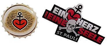 ASTRA Metall-Anstecker Pin 2er Set Ein Herz Eine Seele und Kronkorken, für Männer & Frauen, Geschenk-Ideen aus St. Pauli