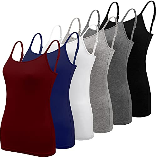 BQTQ Lot de 6 Camisole Femme Débardeur Caraco Bretelles Spaghetti Ajustable | Basique Débardeur à Bretelle Femme Réglables, Caraco Coupe Cintrée Débardeurs Fines Bretelles Maillots De Corps pour Femme
