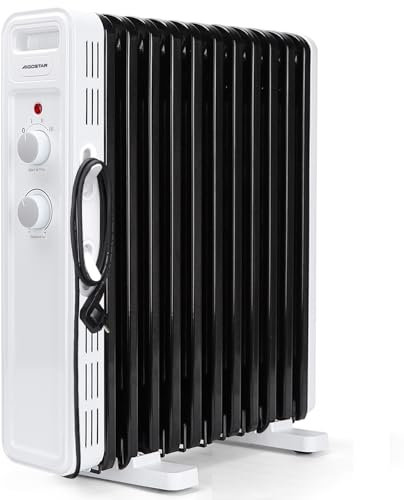 Aigostar Radiador Electrico,11 elementos, 3 niveles de potencia y termostato ajustable. Protección contra sobrecalentamiento y vuelcos. Ahorro de energía. 20 ㎡ Luke