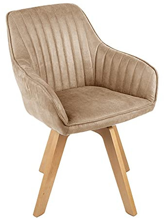 Riess Ambiente Drehbarer Design Stuhl Livorno Champagner Greige Samt Buchenholz Beine Esszimmerstuhl Küchenstuhl
