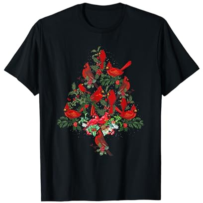 Cardinal Birds Christmas Tree Christmas Bird Lover T-Shirt
