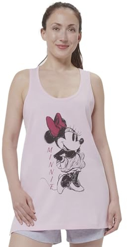 Conjunto de pijama de Minnie Mouse de Disney para mujer, sin mangas, parte superior con pantalones, color rosa/gris, rosa/gris, XL