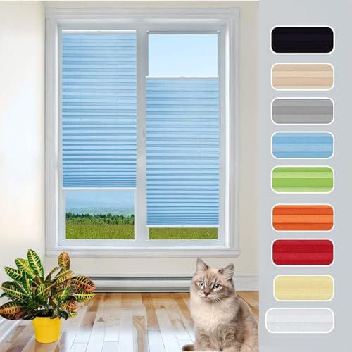 Plissee Klemmfix Plisseerollo 55 x 90 cm Sichtschutz und Sonnenschutz Faltrollos für Fenster, Rollo für Fenster Blickdichtes Falt-Rollo, für Fenster, Blau