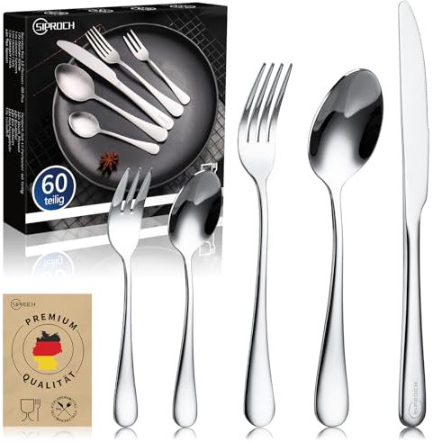 Siproch Set Posate 12 Persone, Acciaio Inox 60 Pezzi Servizio Posate 12 Persone 18/10, Lavabili in Lavastoviglie