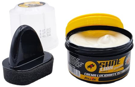 BullTek Crema Lucidante Istantanea, Lucido con Spugna, Rinnova e Ravviva la Pelle di Scarpe, Borse, Stivali – Autolucidante per Protezione e Lucentezza del Cuoio (NEUTRO)