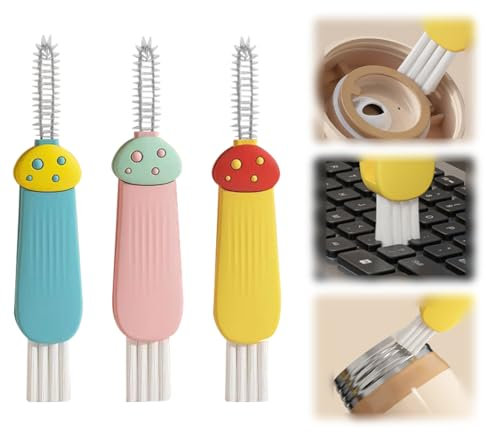 3 Pezzi Spazzola Multifunzionale 3 in 1, Portatile Coperchio Della Tazza Pulitore, Spazzola di Pulizia del Coperchio Della Tazza, Strumenti di Pulizi per Tutti i Tipi di Bottiglie (Forma a fungo)