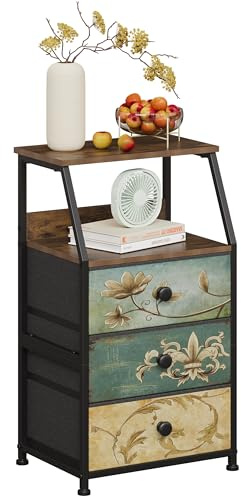 VEDECASA Cómoda con 3 cajones de tela con estante abierto, tocador bohemio, armario de almacenamiento, mesita de noche, mesa auxiliar para dormitorio, sala de estar