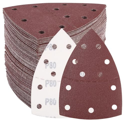 Zaxiva 100 Piezas de Papel de lija Para Lijadora de Detalles de Ratón, Grano 40 80 120 180 240, Lijas Para Lijadora Triangular Profesional Para lijar y Pulir, Lijas con 11 Agujeros y Paño Adhesivo