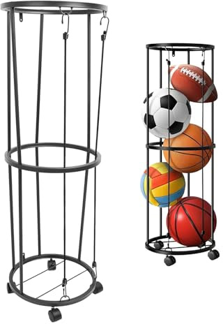 Sunicon Carro de Almacenamiento de Pelotas Deportivas, Organizador de Pelotas portátil con Ruedas y Cerradura, Estante de Almacenamiento de Pelotas con Ruedas para Baloncesto,