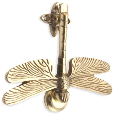 Infinity Decor Heurtoir de porte en laiton massif en forme de libellule finition laiton poli - Heurtoir de porte à main vintage pour porte d'entrée meubles