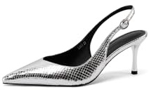 QUEEN HELENA Décolleté Slingback Scarpe Eleganti a Punta Chiusa Donna K3669 (Argento, Sistema Taglie Calzature EU, Adulto, Donna, Numero, Media, 37)