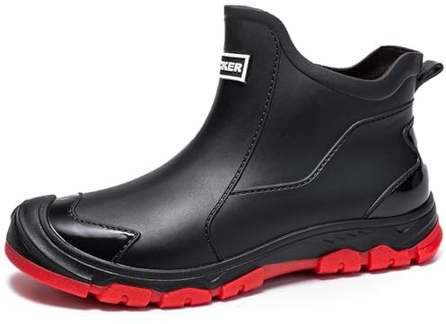 Gugifcto Stivali Gomma Uomo,Stivali Pioggia Donna,Morbido e Confortevole Impermeabile Antiscivolo Scarpe da Lavoro Uomo Adatto per Aree Umide in Cantieri e Giardini Piovosi Red40EU