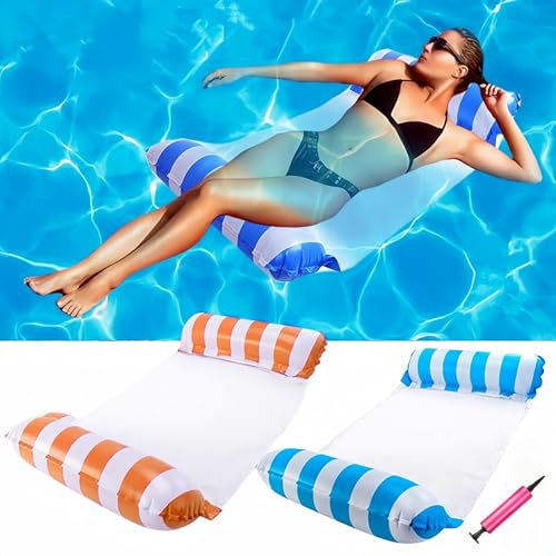2 Pcs Bouee Piscine,Matelas Piscine,Matelas Gonflable Piscine,BouéE Piscines,4 in 1 BouéEs Gonflable,avec 1 Pompe à Air Manuelle,pour Plage Partie Etc