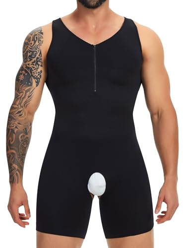 SLIMBELLE Shapewear - Camiseta interior para hombre, con control de abdomen, moldeadora de cuerpo completo, sin costuras, ligera, moldeadora, Negro - con cremallera, M