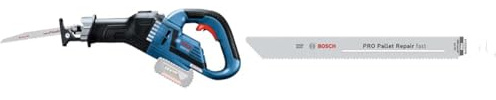 Bosch Professional 18V System Akku Säbelsäge GSA 18V-32 (inkl. 1x Säbelsägeblatt, ohne Akku/Ladegerät) + 5x PRO Pallet S1022HFR Repair fast Säbelsägeblatt (für Stahl, Holz mit Nägeln, Länge 200 mm)