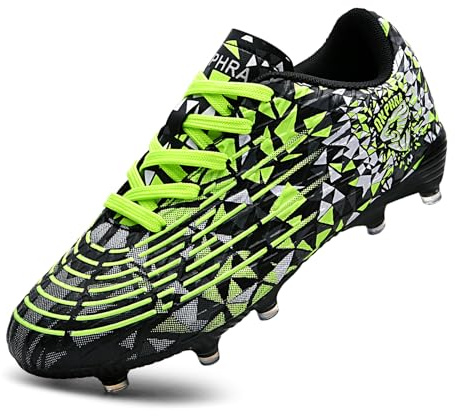 OKPHRA Kids Soccer Cleats Boys Girls Trainning Football Shoes for Little/Big Kid Outdoor Indoor Firm Ground Athletic Turf Lace up Green 39