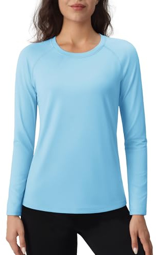 TACVASEN T-Shirt à Manches Longues pour Femmes Intérieur en Polaire Léger Fonctionnel Chaud Basique sous-vêtement Thermique (Bleu Clair, L)