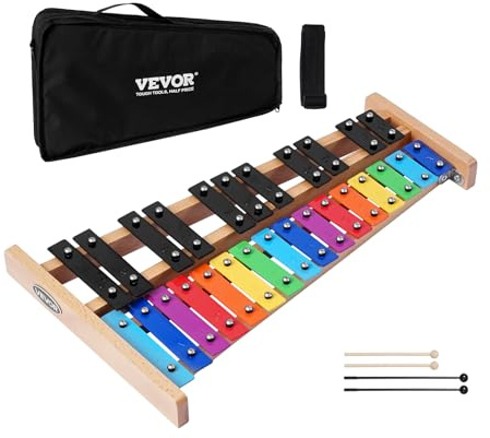 VEVOR Xilófono Glockenspiel de 27 Notas, Instrumento de Percusión Profesional con Teclas Metálicas de Colores, Incluye 4 Mazos y Bolsa de Transporte, para Principiantes, Rango de Sol 2 a La 5