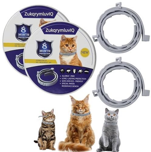 Katzenhalsband 2er Pack mit natürlichen ätherischen Ölen, 16 Monate Langzeitschutz wasserfest verstellbar für Katzen ab 7 Wochen, Wohlbefinden Komfort Sicherheit